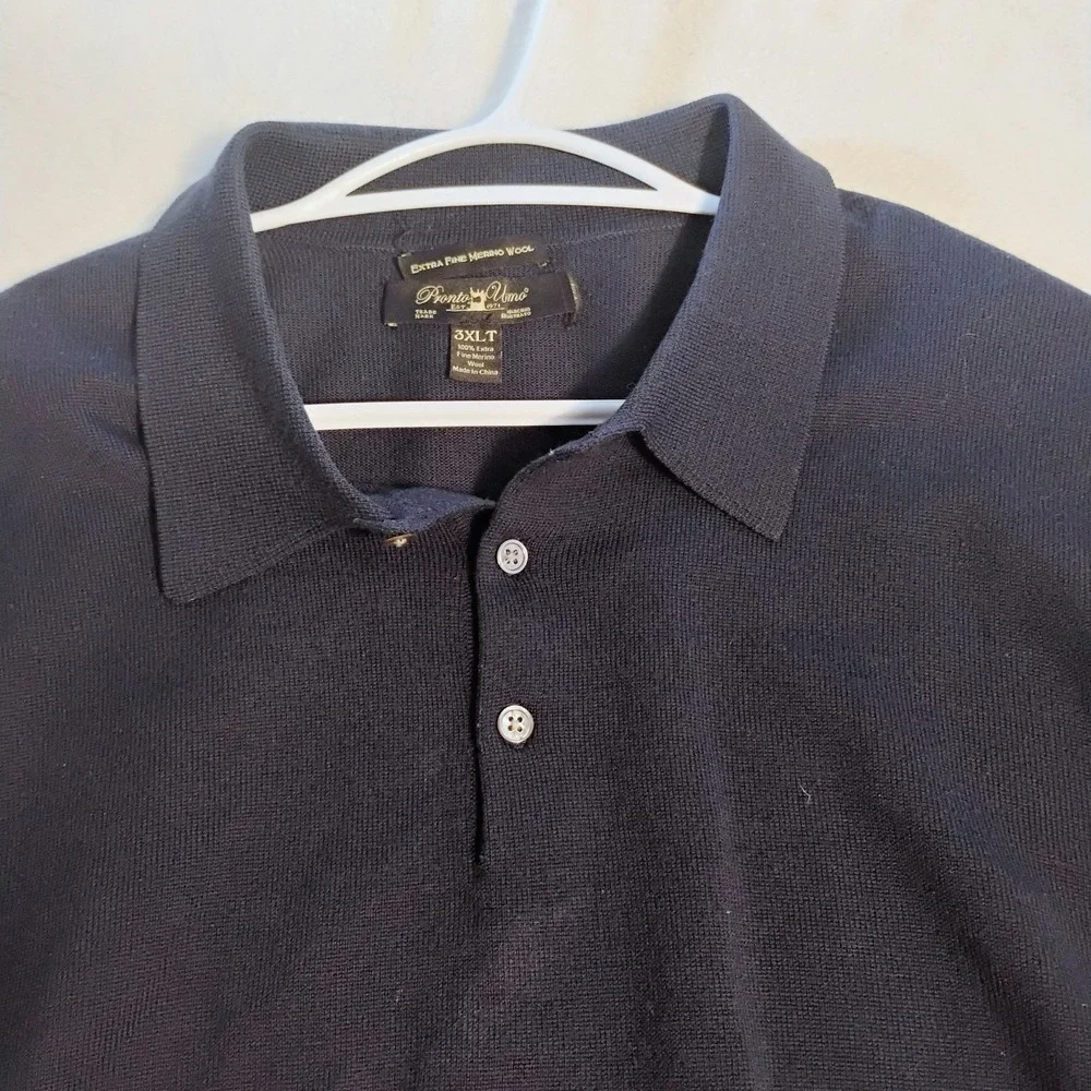 Pronto Uomo Mens Blue 100% Extra Fine Merino Wool Collared Sweater 3XLT